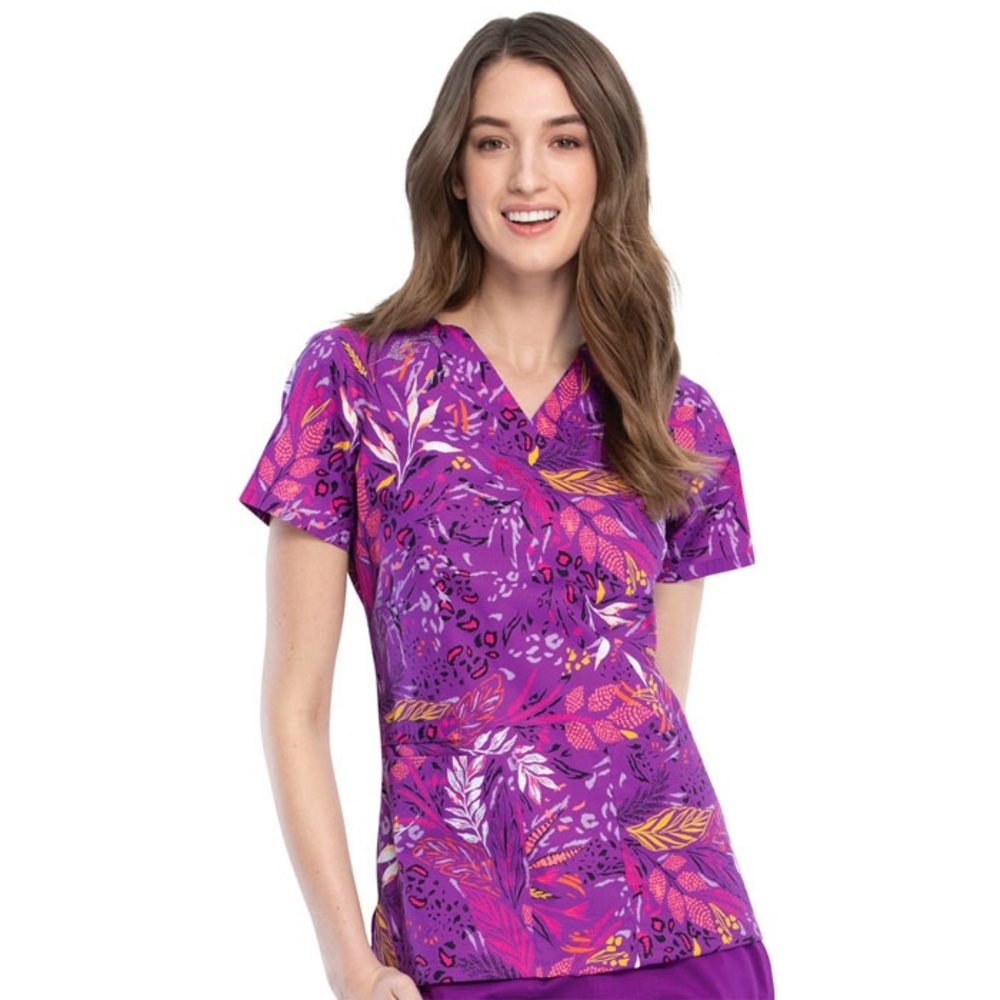 Cherokee Prints - V-Neck Scrub Top - FALLING LEAVES